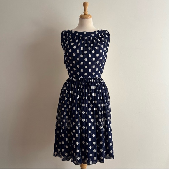 Gay Gibson Dresses & Skirts - Vintage 1960s GAY GIBSON Navy Blue & White Polka Dot Sleeveless Dress / 24 waist